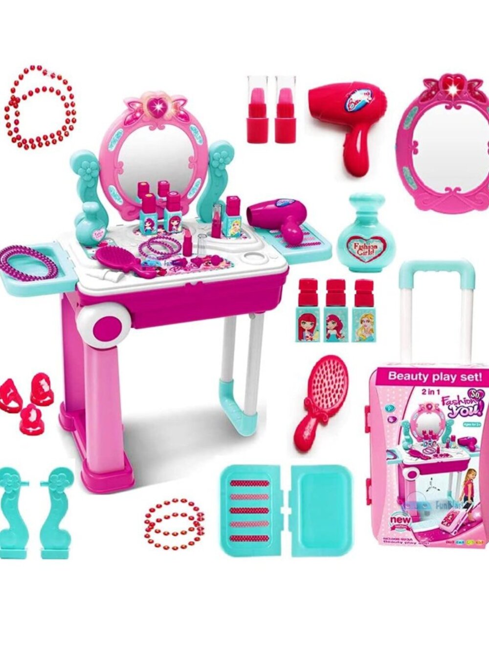 Kids Vanity Makeup Table Pretend Play Set, Princess Beauty Salon Toy with Mirror - Picture 7 of 10
